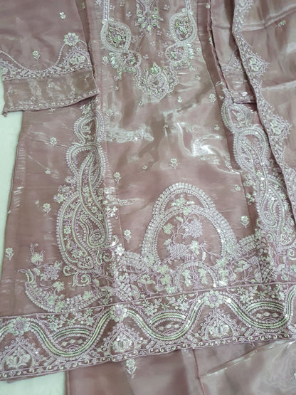Agha Noor Inspired Pink Embroidered Sheesha Silk Palazzo Suit – Stitched 3pc-RW3- 224