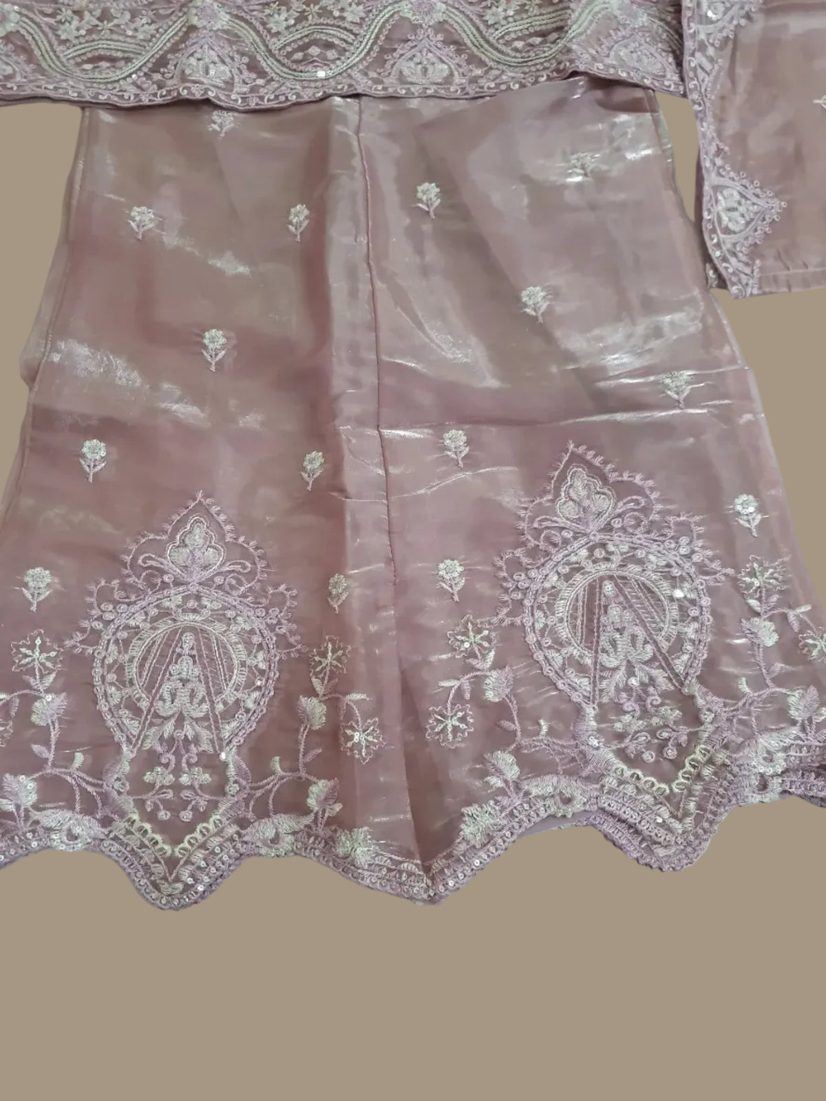 Agha Noor Inspired Pink Embroidered Sheesha Silk Palazzo Suit – Stitched 3pc-RW3- 224