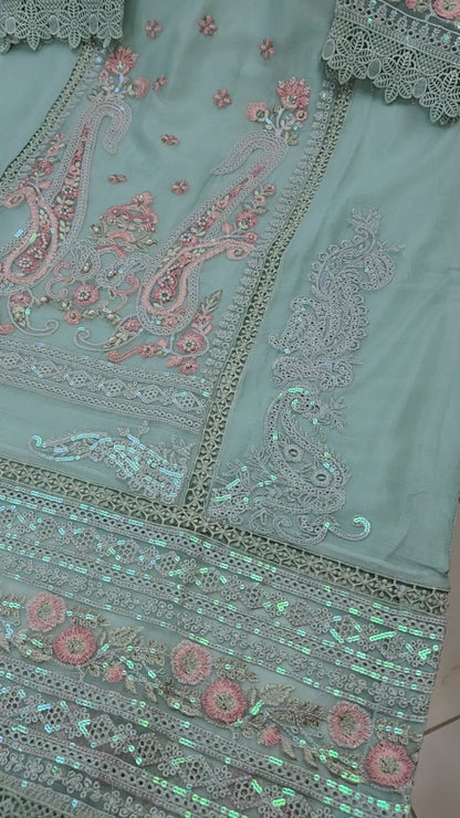 Maria B Inspired Embroidered Light Blue Chiffon Stitched 3pc - RW3-30