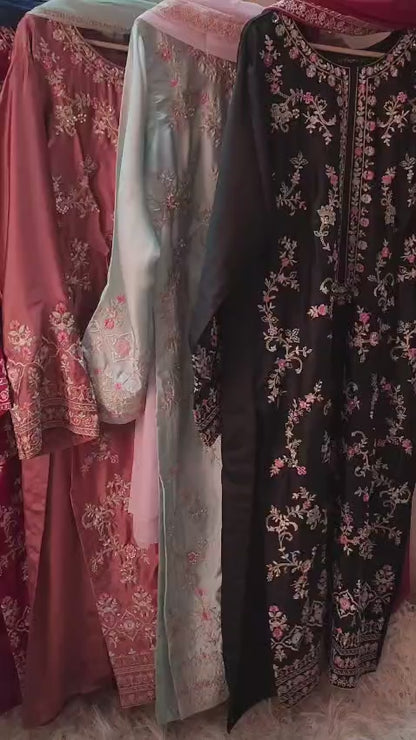 Blue Embroidered Silk Suit – Stitched 3pc-RW3- 99