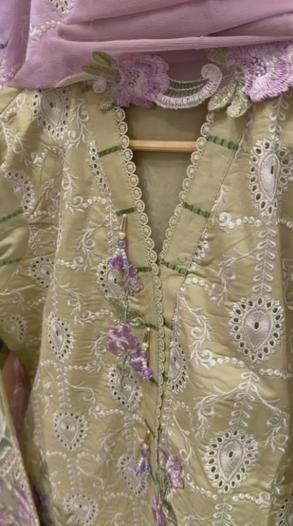 Agha Noor Inspired Purple Embroidered Lawn Cotton Suit–Stitched 3pc-RW3-96