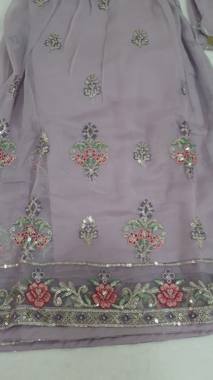 ETHNIC Inspired Purple  Chiffon Gharara – Stitched 3pc-RW3-243