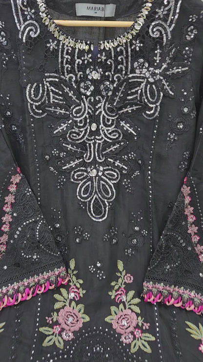 Maria B Inspired Embroidered Black Chiffon Stitched 3pc- RW3-28