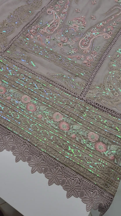 Maria B Inspired Embroidered Light Beige Chiffon Stitched 3pc- RW3-31