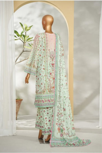 Bin Saeed green printed lawn 3pc suit - back view