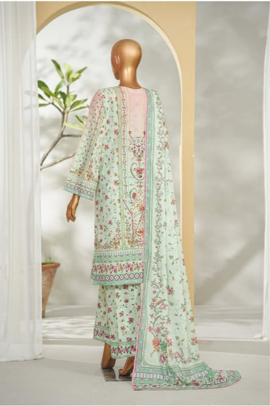 Bin Saeed green printed lawn 3pc suit - back view
