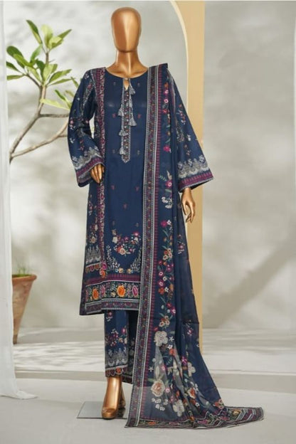Bin Saeed navy blue printed lawn 3pc suit - front view