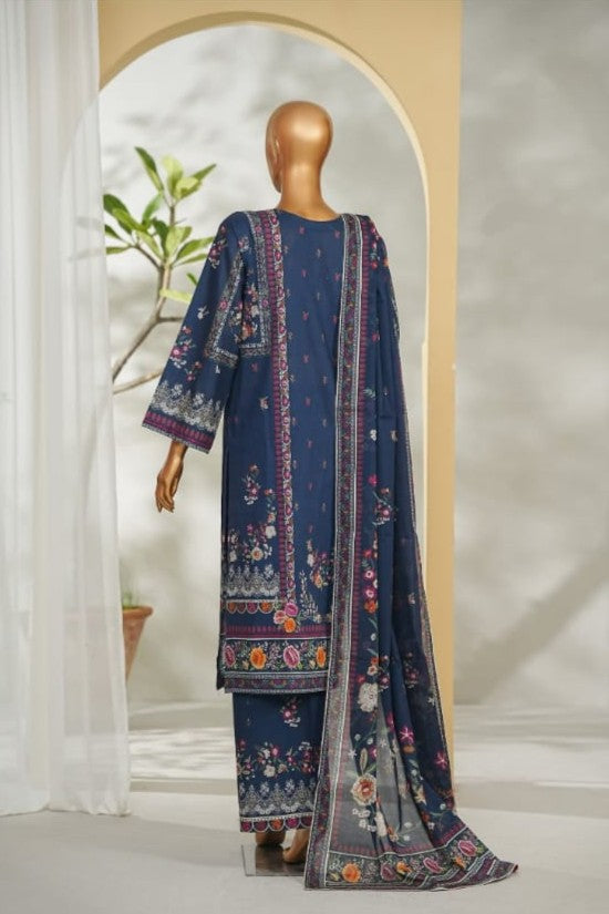 Bin Saeed navy blue printed lawn 3pc suit - back view
