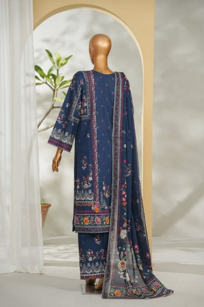 Bin Saeed navy blue printed lawn 3pc suit - back view