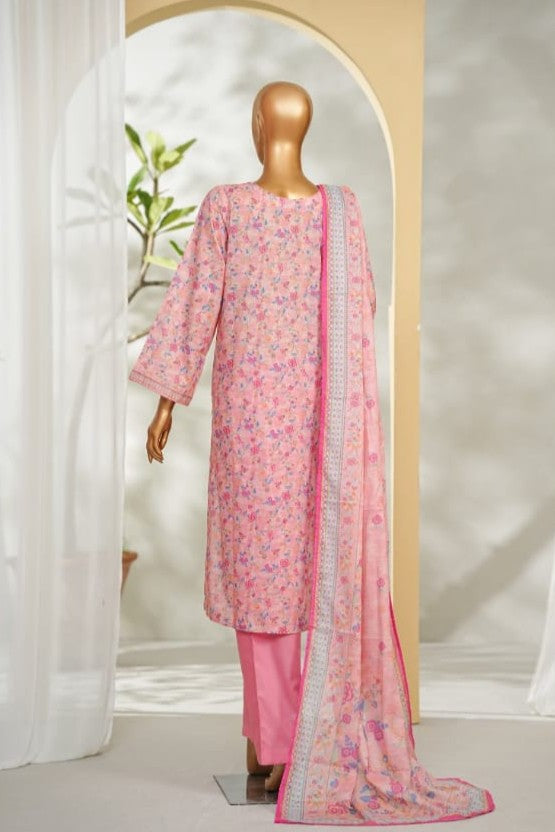Bin Saeed pink printed lawn 3pc suit - back view