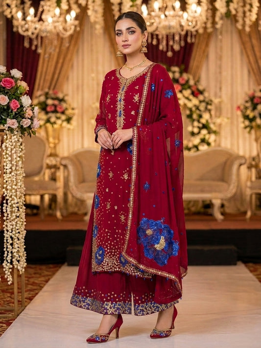 Agha Noor Inspired Pink Muse Work Chiffon Suit – Stitched 3pc-RW3-117