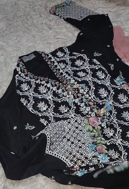 Sana Safinaz Inspired Black Embroidered Cotton Lawn Suit – Stitched 3pc-RW3-152