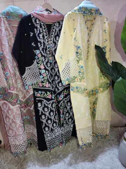 Sana Safinaz Inspired Yellow Embroidered Cotton Lawn Suit – Stitched 3pc-RW3-153