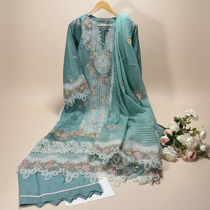 Maria B Inspired Sea Green Embroidered Lawn Cotton Suit–Stitched 3pc-RW3-83
