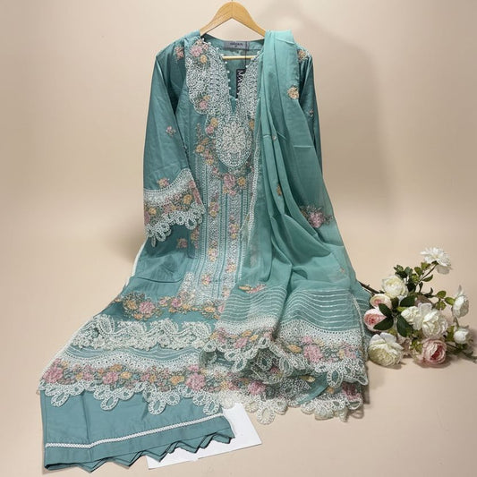 Maria B Inspired Sea Green Embroidered Lawn Cotton Suit–Stitched 3pc-RW3-83