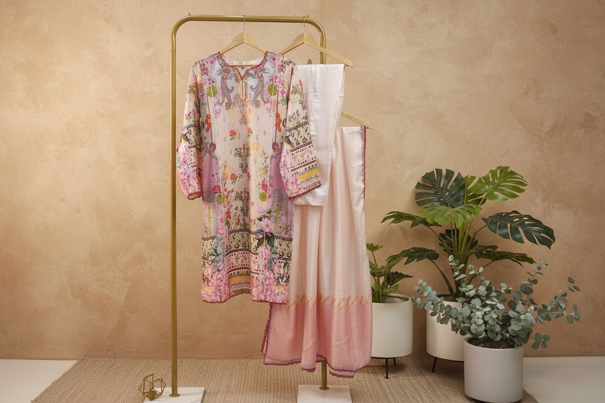 Printed Silk-Stitched 3pc