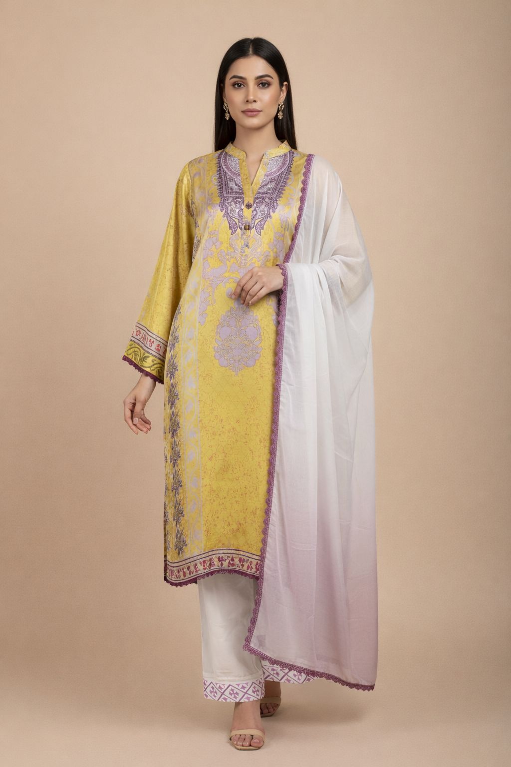 Printed Silk-Stitched 3pc-Online pakistani dress