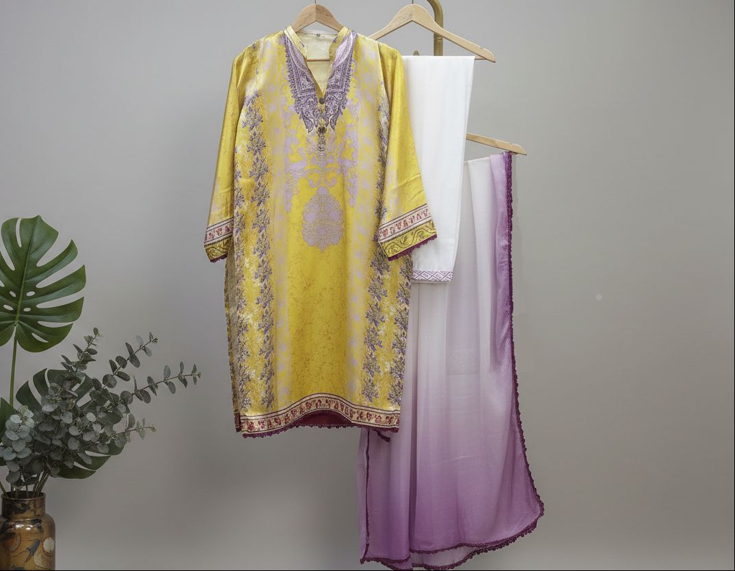 Printed Silk-Stitched 3pc-Online pakistani dress