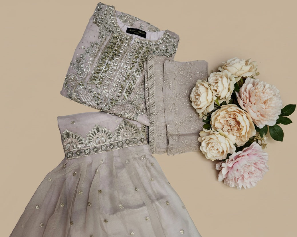 Agha Noor Inspired Skin Chiffon Gharara Suit – Stitched 3pc-RW3-88