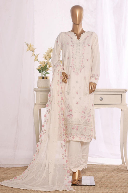 Bin Saeed White Embroidered Cotton Stitched 3pc