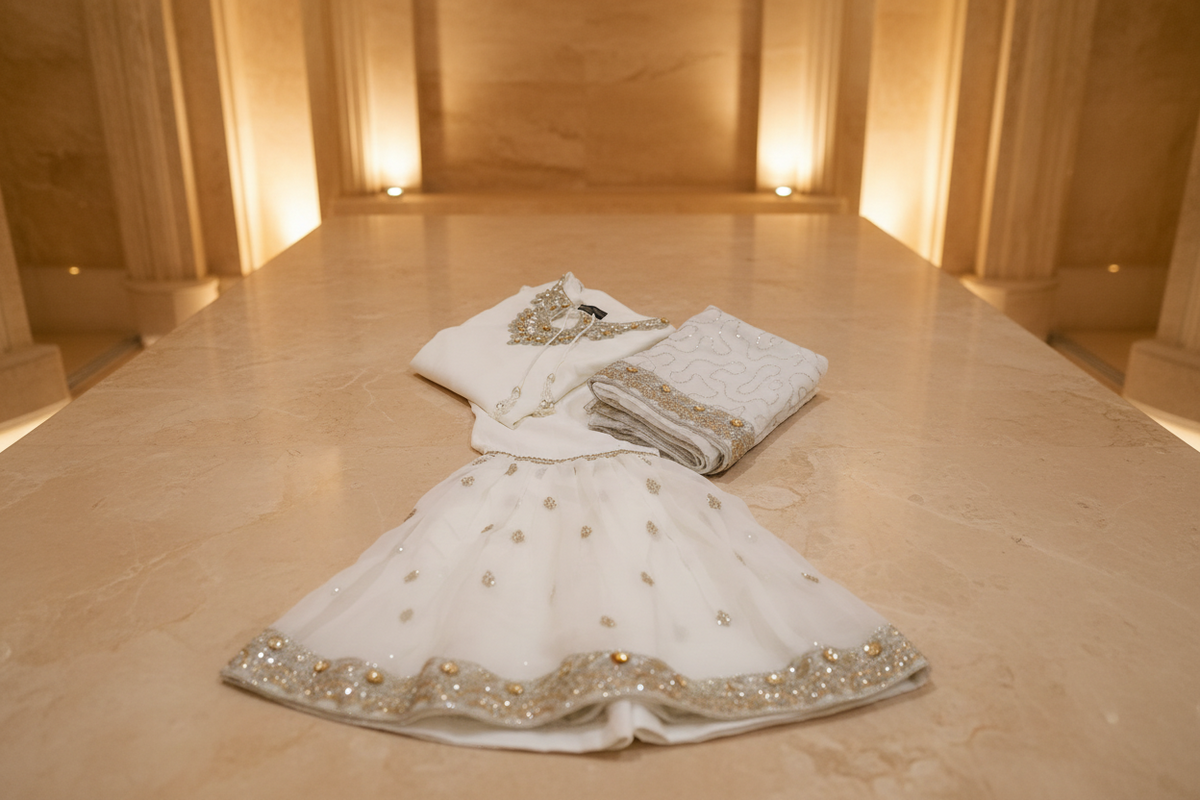 Agha Noor Inspired White Chiffon Gharara – Stitched 3pc-RW3-232