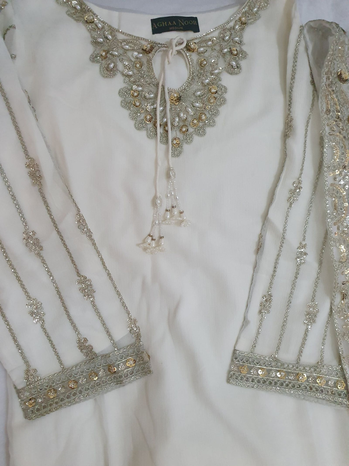 Agha Noor Inspired White Chiffon Gharara – Stitched 3pc-RW3-232