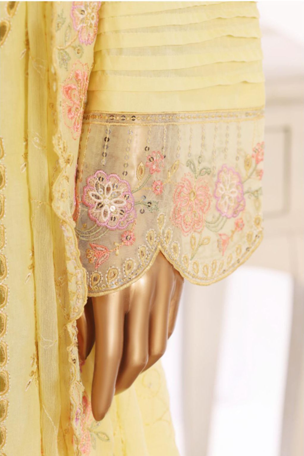 Bin Saeed Yellow Embroidered Cotton Stitched 3pc 