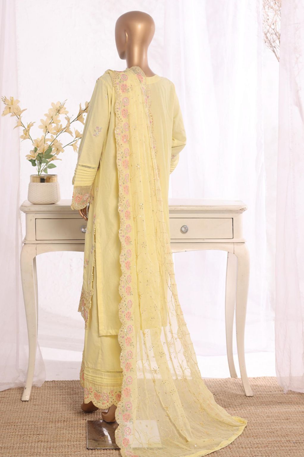 Bin Saeed Yellow Embroidered Cotton Stitched 3pc 